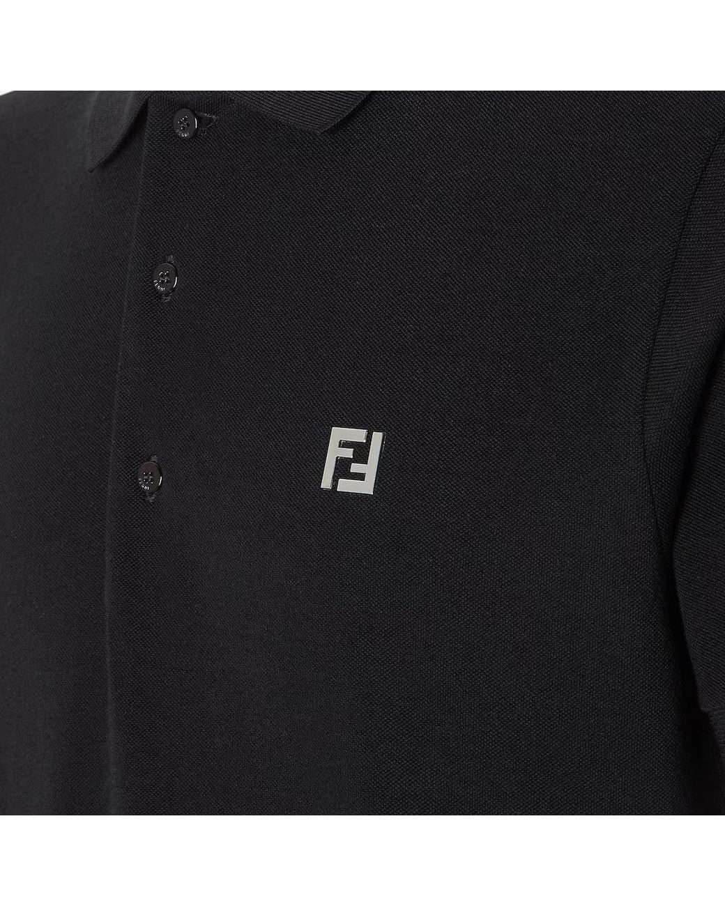 Fendi Black Logo Plaque Short-Sleeve Polo Shirt for men