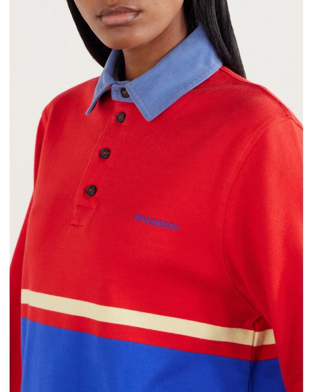 J.W. Anderson Embroidered Striped Cotton-Jersey Polo Shirt