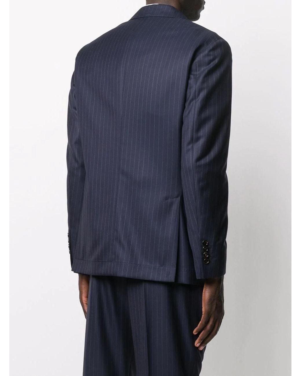 Brunello Cucinelli Blue Single-Breasted Pinstriped Blazer for men