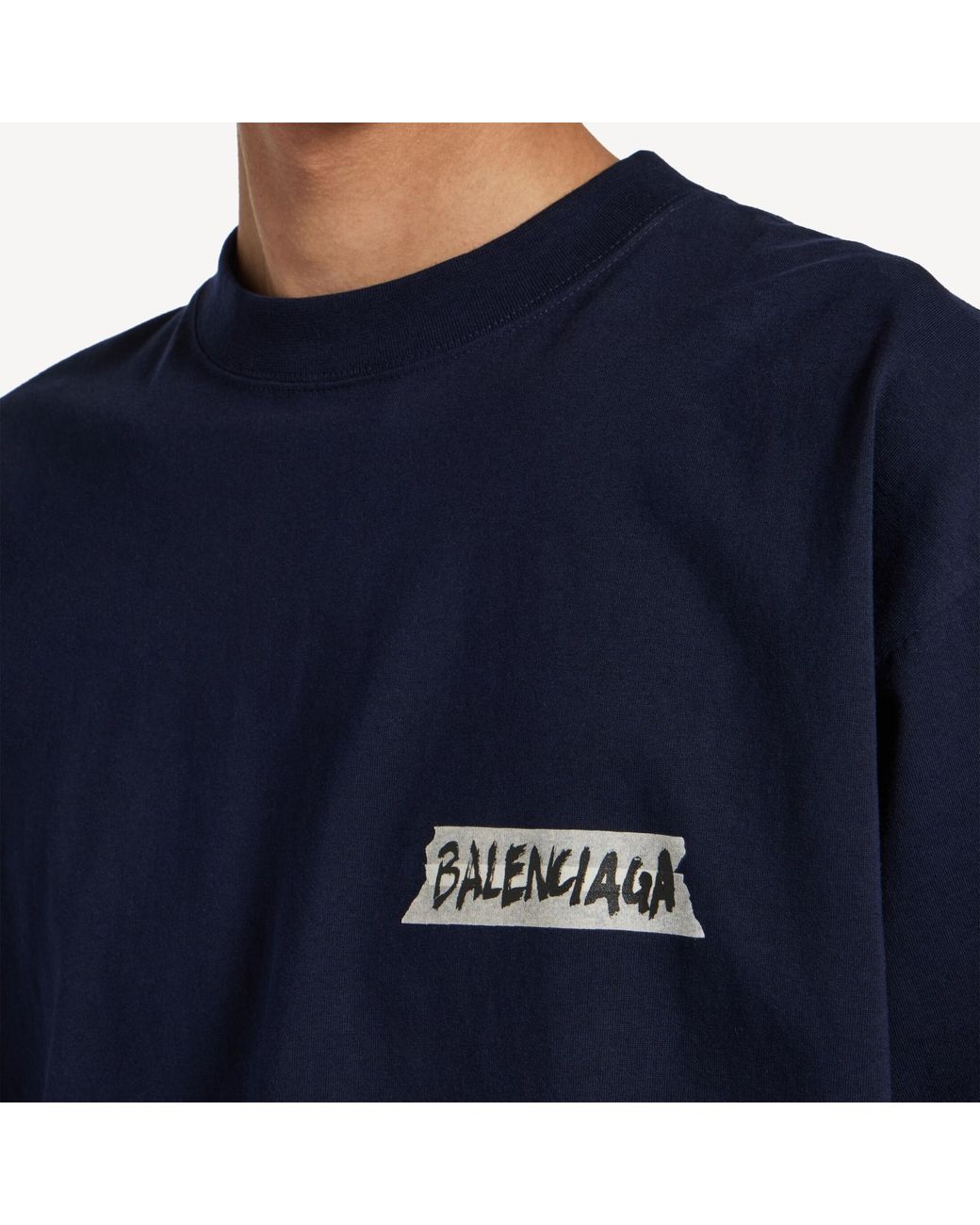 Balenciaga Blue Tape-Logo Medium-Fit T-Shirt for men