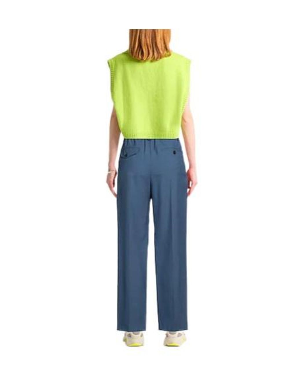 Marni Blue High Waist Plaid Flare Pants