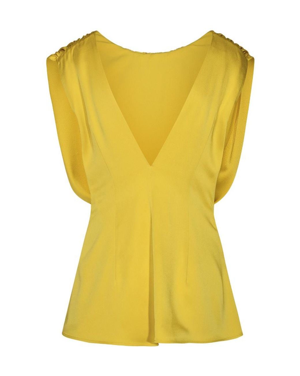 Jil Sander Yellow Gathered V-Back Satin Top