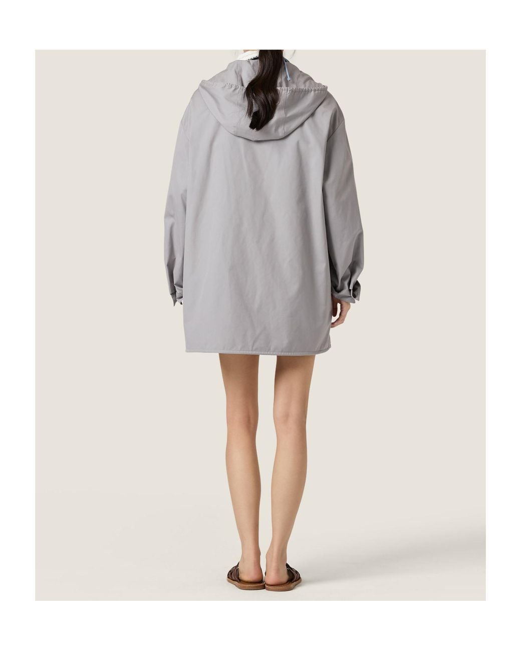 Miu Miu Gray Single-Breasted Panama Cotton Caban Jacket