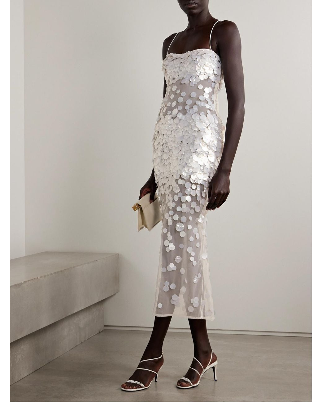 retroféte White Embellished Tulle Midi Dress