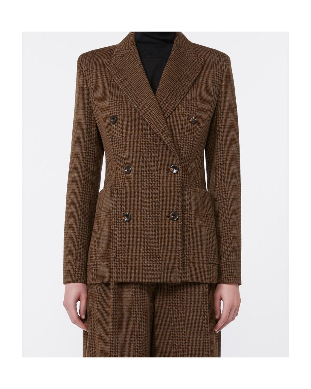 Max Mara Brown Double-Breasted Checked Blazer