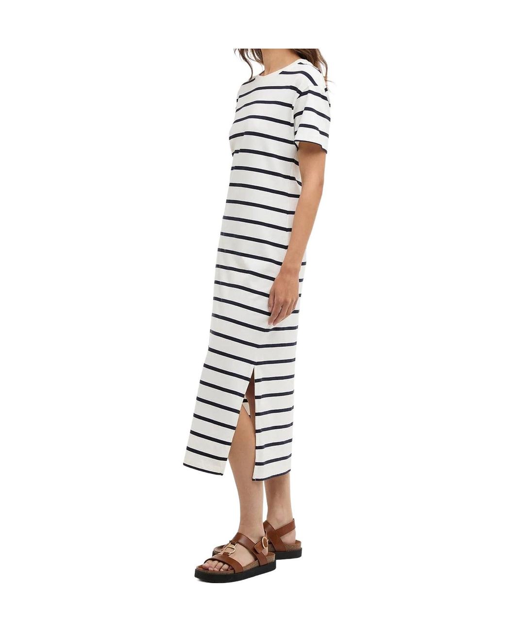 Barbour White Selena Striped Midi Dress