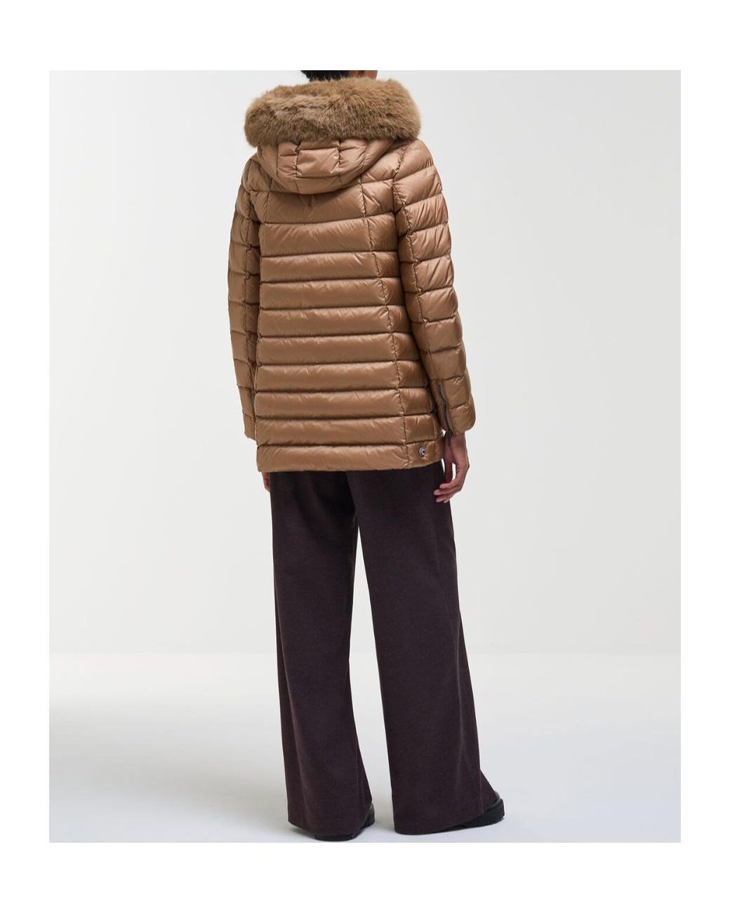 Colmar Brown Quilted Hooded Fur Trim Coat