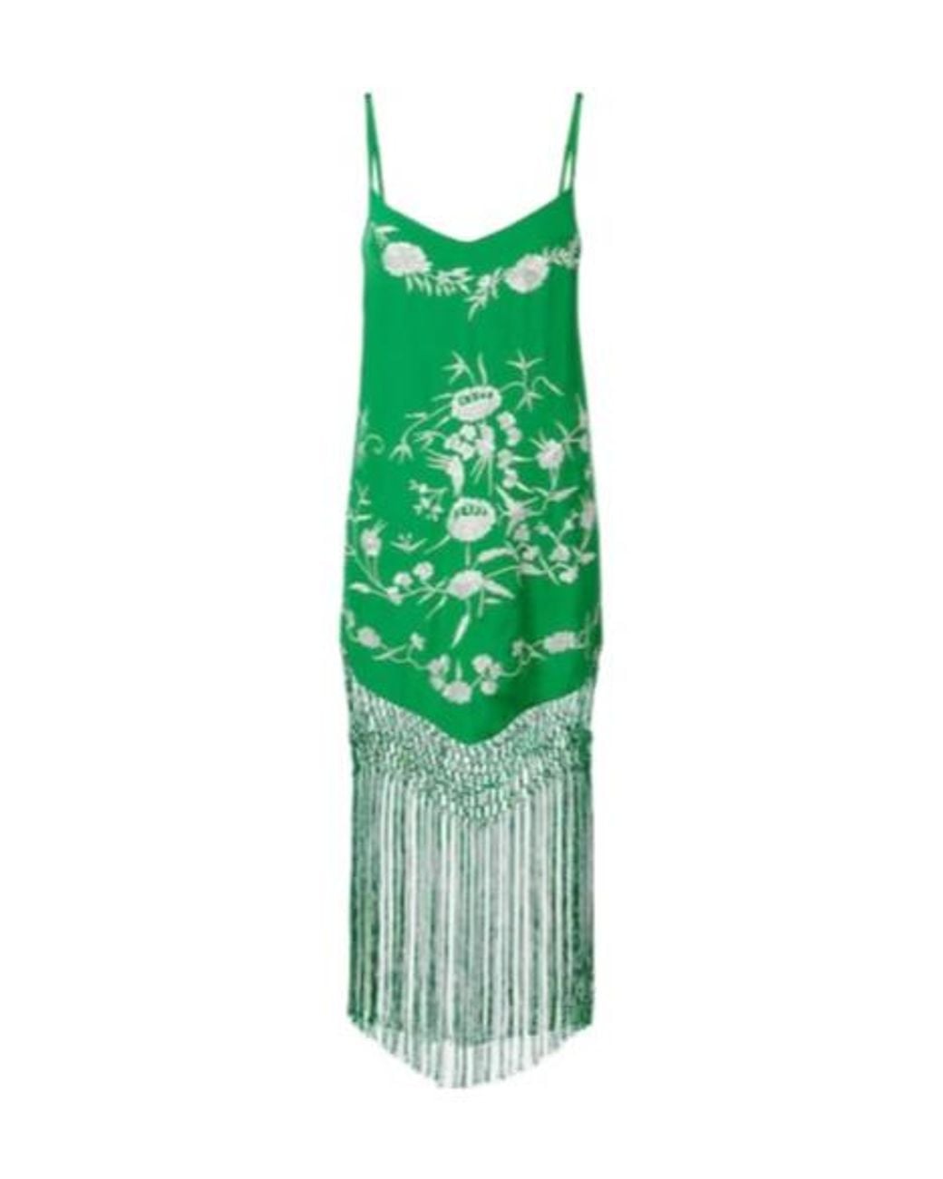 Camilla Green Embellished Embroidered Fringed Silk Minidress
