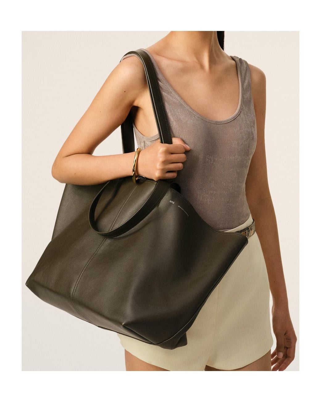 AMI Brown Ami Midi Tote Bag