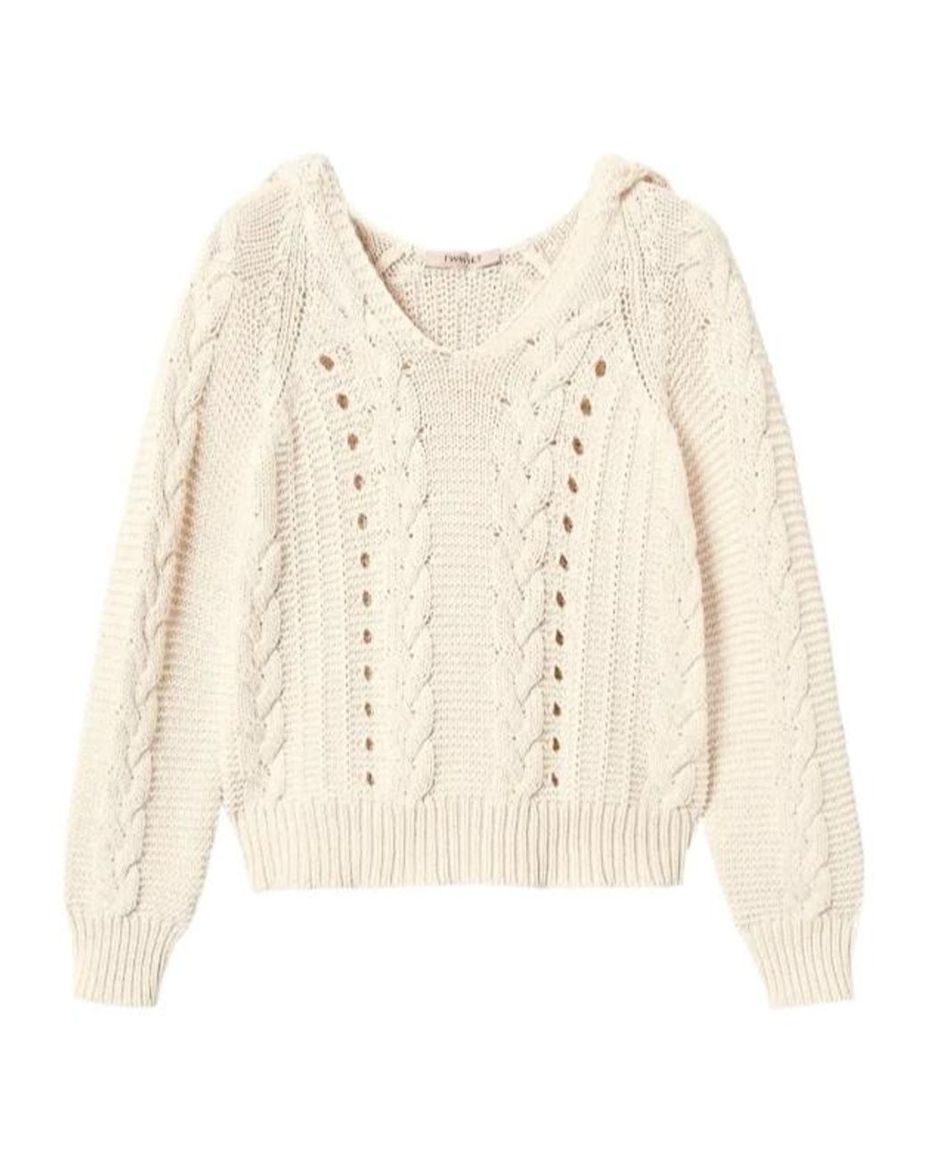 Twinset Natural Cable-Knit Hoodie