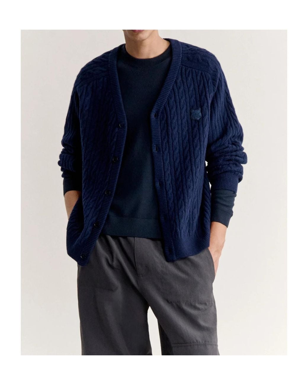 Maison Kitsuné Blue Fox-Head Motif Knit Cardigan for men