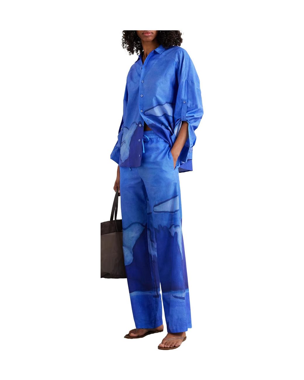 Donde Esteban Blue Printed Cotton-Voile Wide-Leg Pants