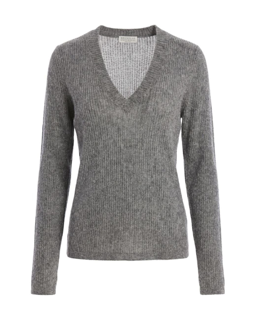 Brunello Cucinelli Gray Long-Sleeve Knit Top
