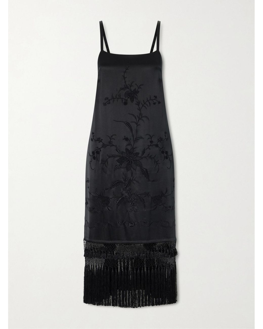 Bode Black Fringed Floral Dress