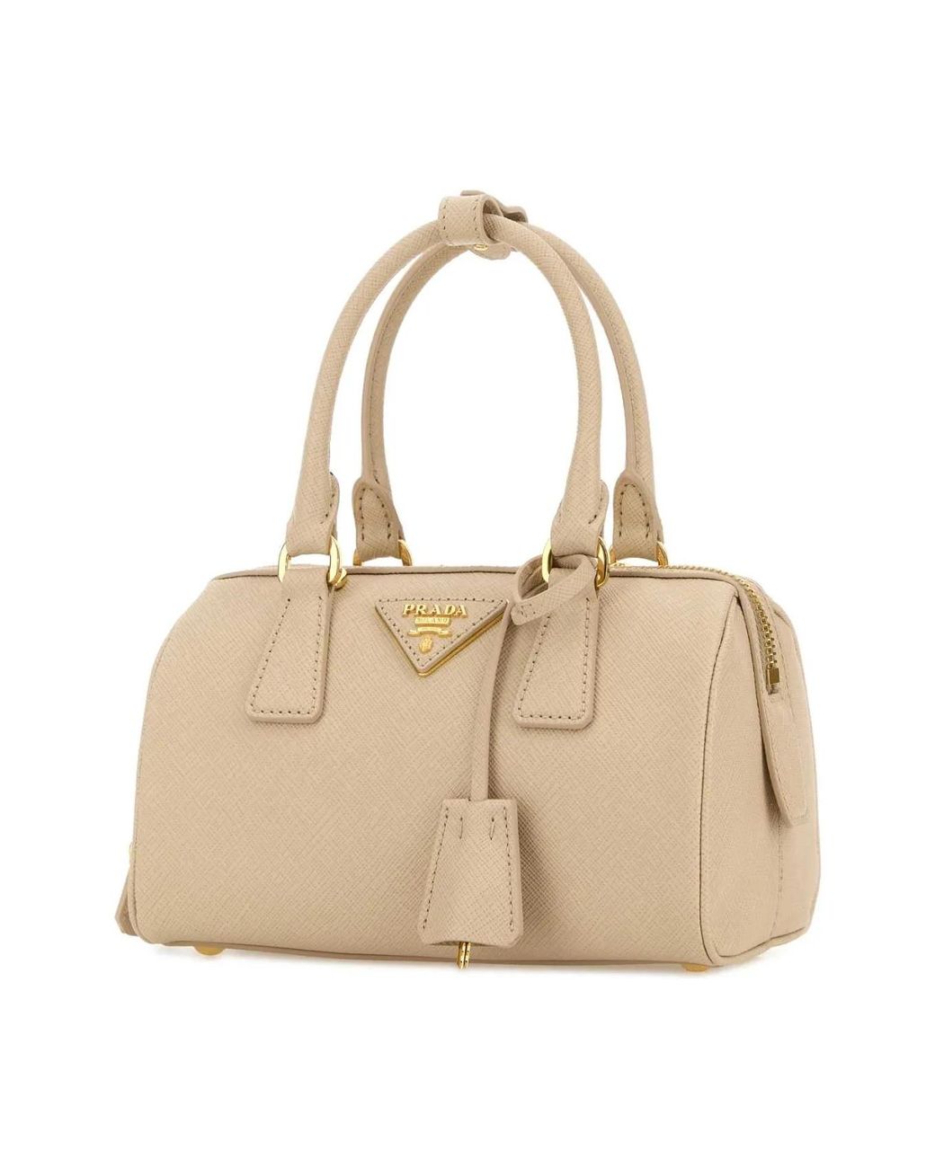 Prada Natural Triangle-Patch Zipped Tote Bag