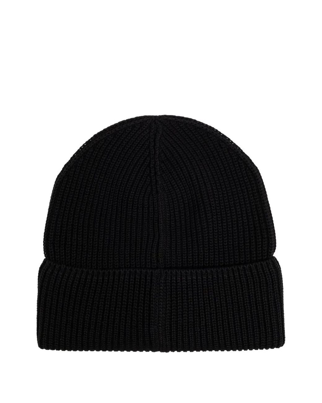 Moncler Black Logo Patch Ribbed Beanie for men