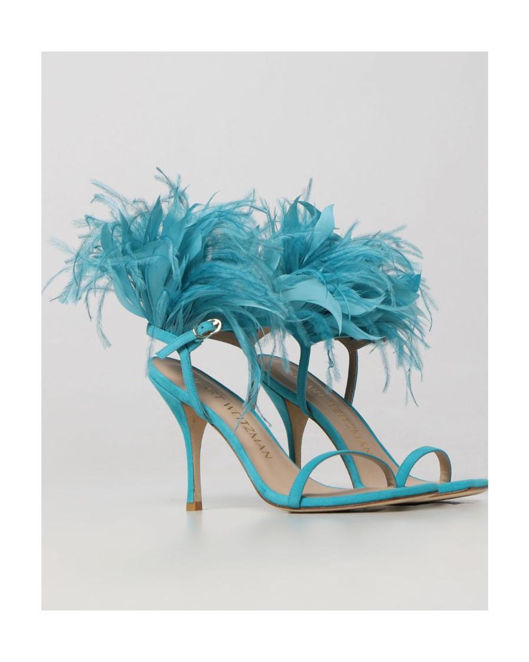 Stuart Weitzman Blue Feather High Heel Sandals
