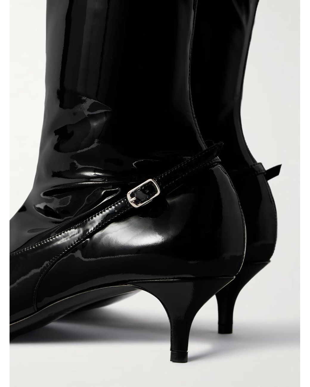 Magda Butrym Black Buckled Patent-Leather Knee Boots