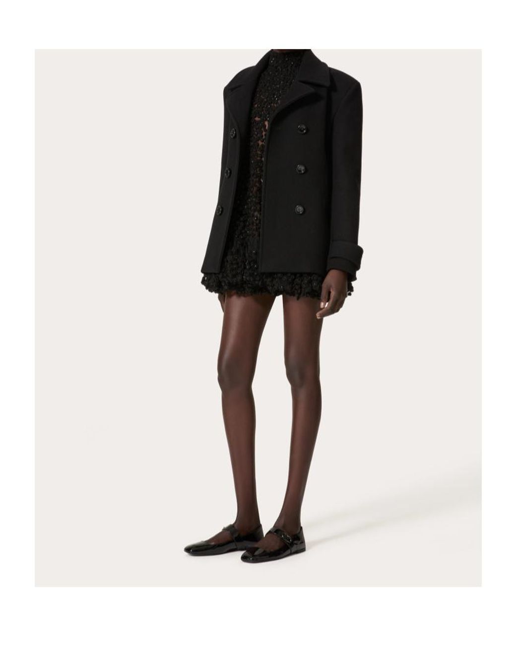 Valentino Black Double-Breasted Long-Sleeved Coat