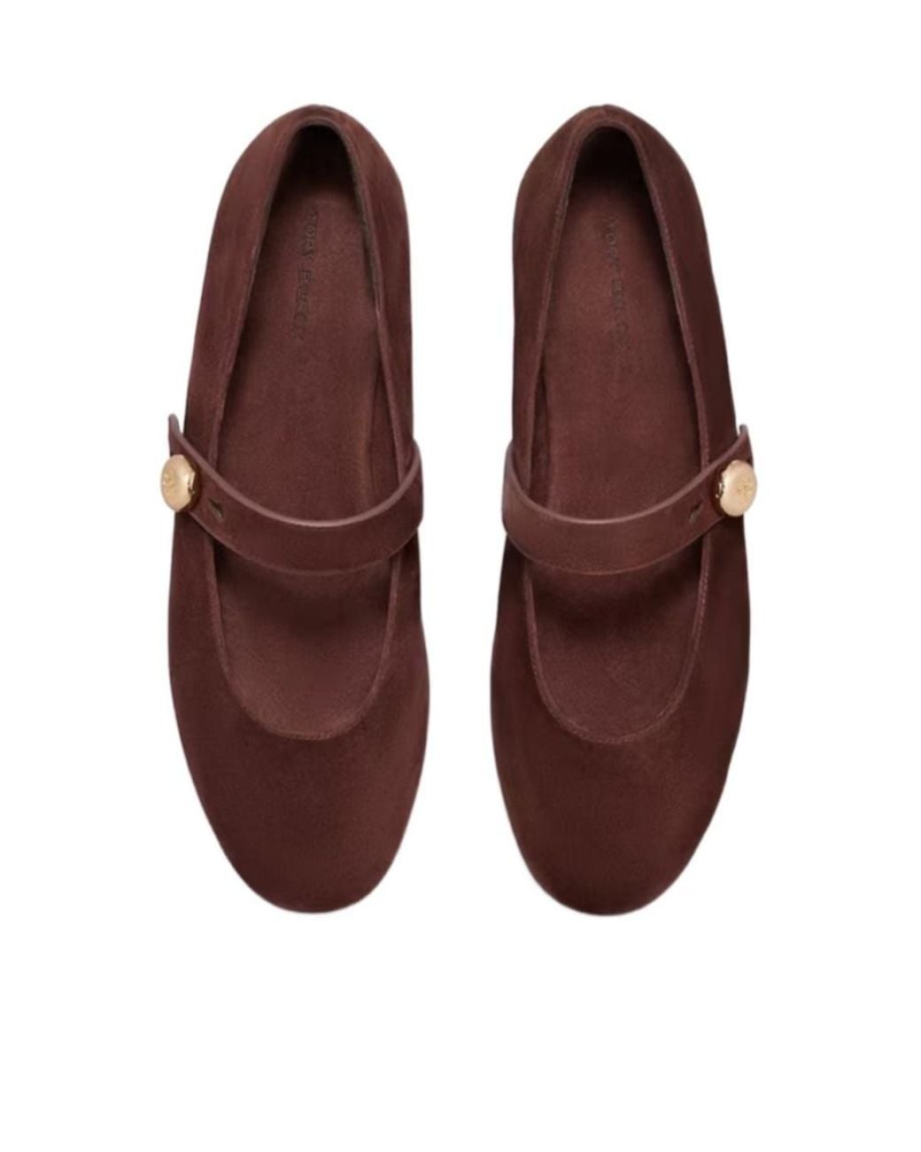 Tory Burch Brown Suede Logo-Button Ballet Flats
