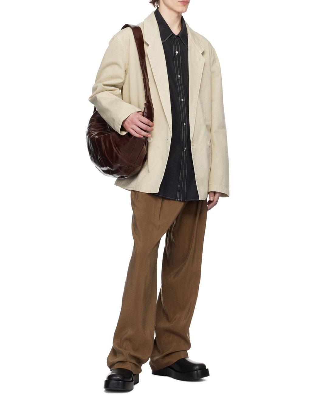 Lemaire Brown Knot Detailed Large Croissant Shoulder Bag