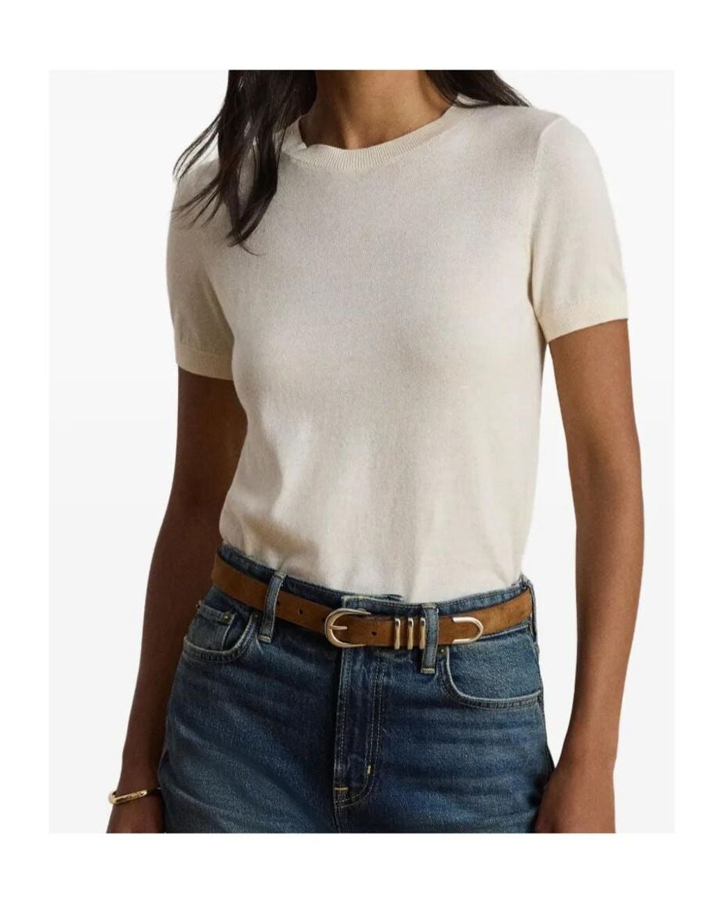 Ralph Lauren Natural Lauren Short-Sleeve Knitted Top