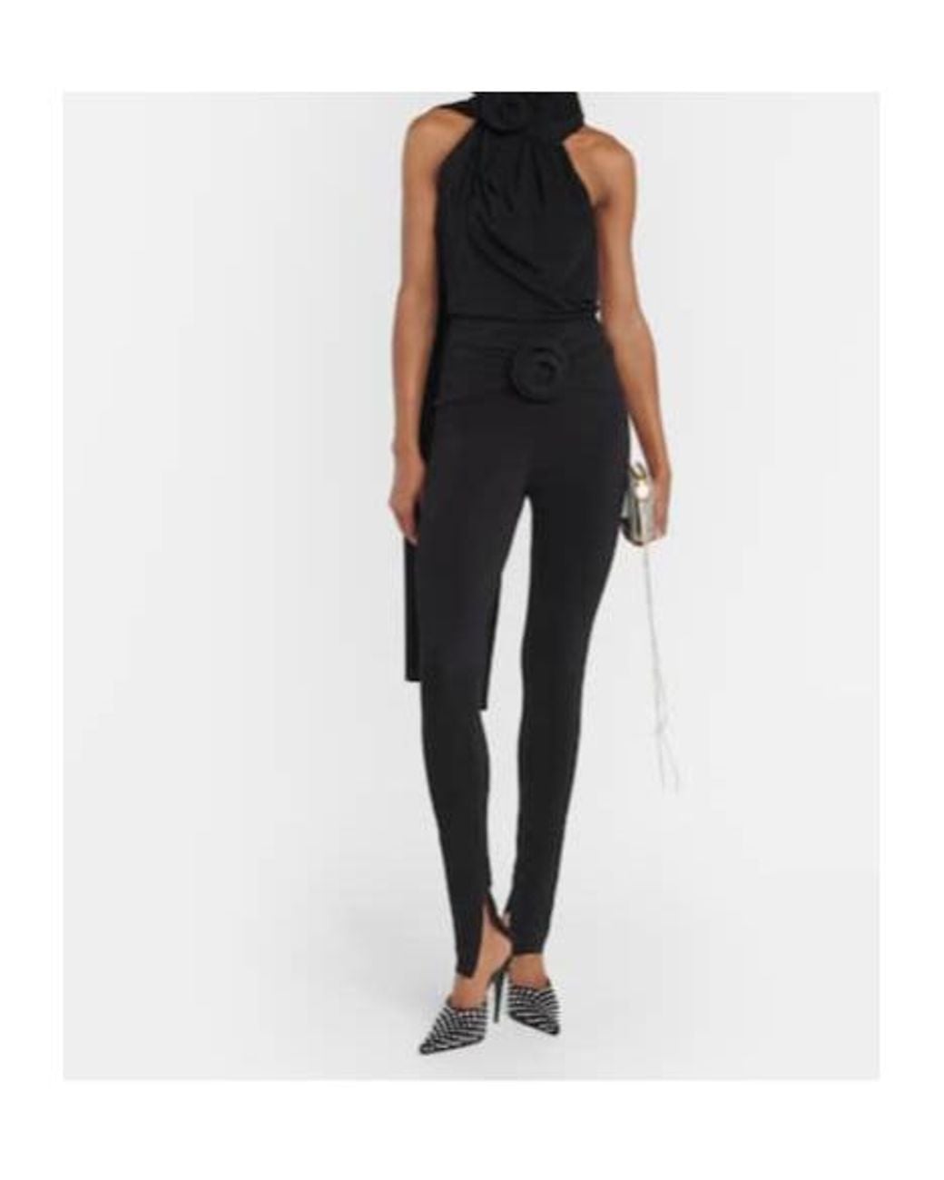 Magda Butrym Black Floral-Appliqué Jersey Slim Leggings