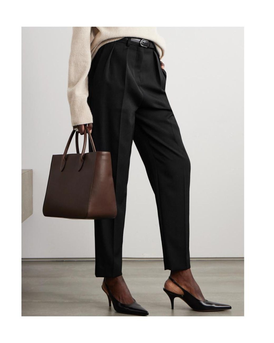 The Row Black Corby Pleated Wool Tailored Trousers