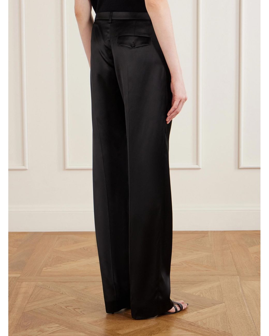 Khaite Black Satin Straight-Leg Pants
