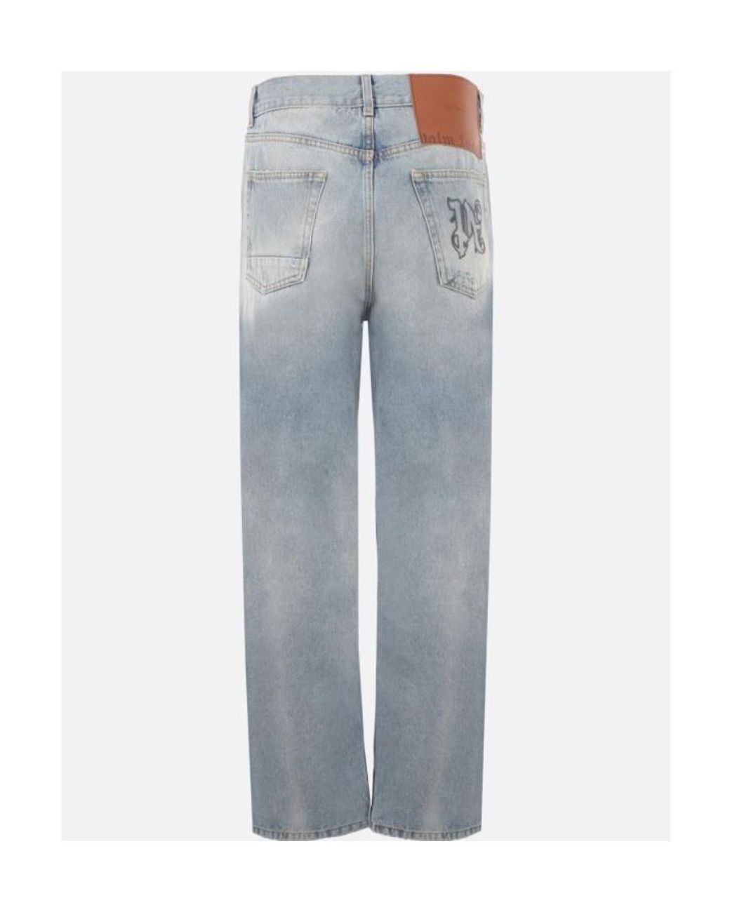 Palm Angels Gray Distressed Loose-Fit Jeans for men