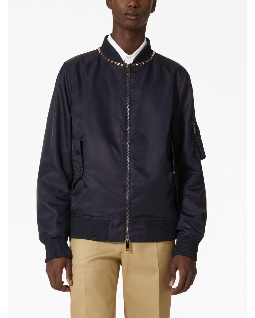 Valentino Blue Zip-Up Long-Sleeved Bomber Jacket for men