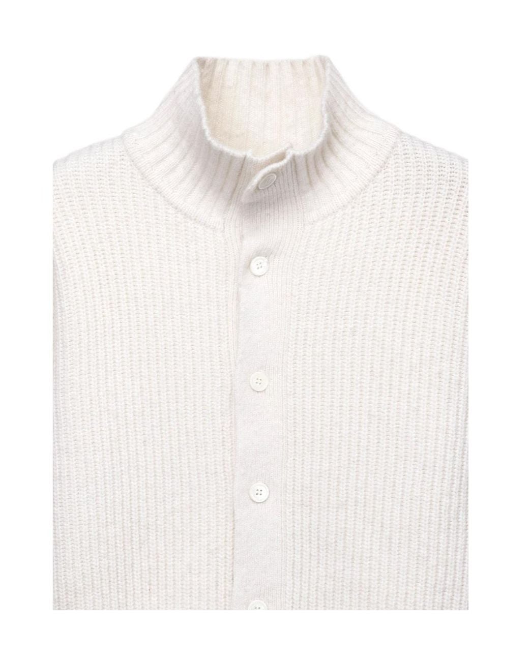 DUNST White High Neck Button Cardigan for men