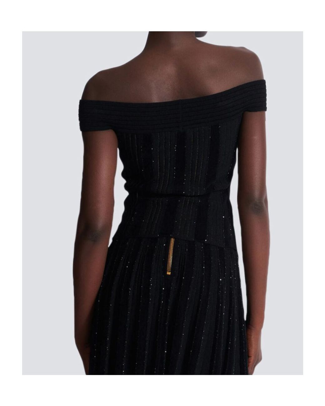 Balmain Black Off-The-Shoulder Glitter Knit Top