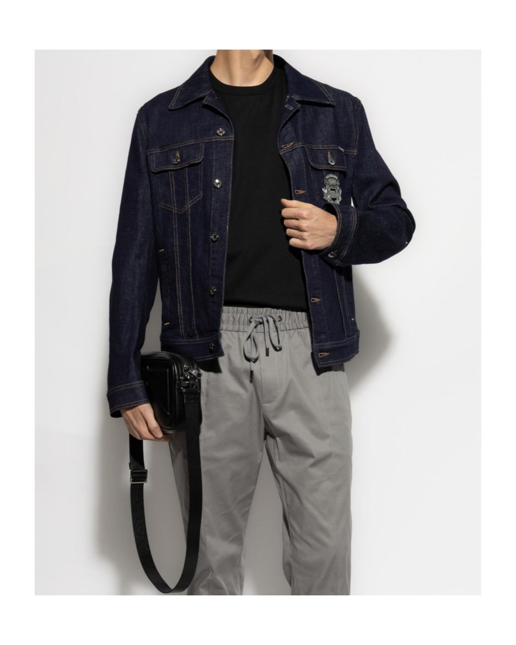Dolce & Gabbana Blue Heraldic Patch Denim Jacket for men