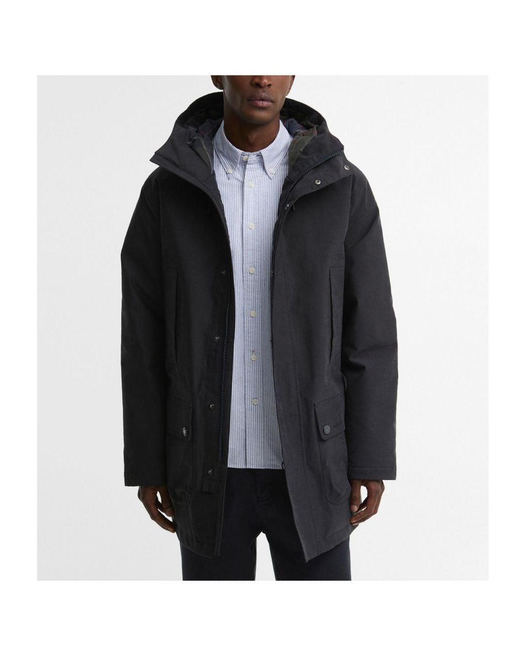 Barbour Black Hooded Long Coat for men