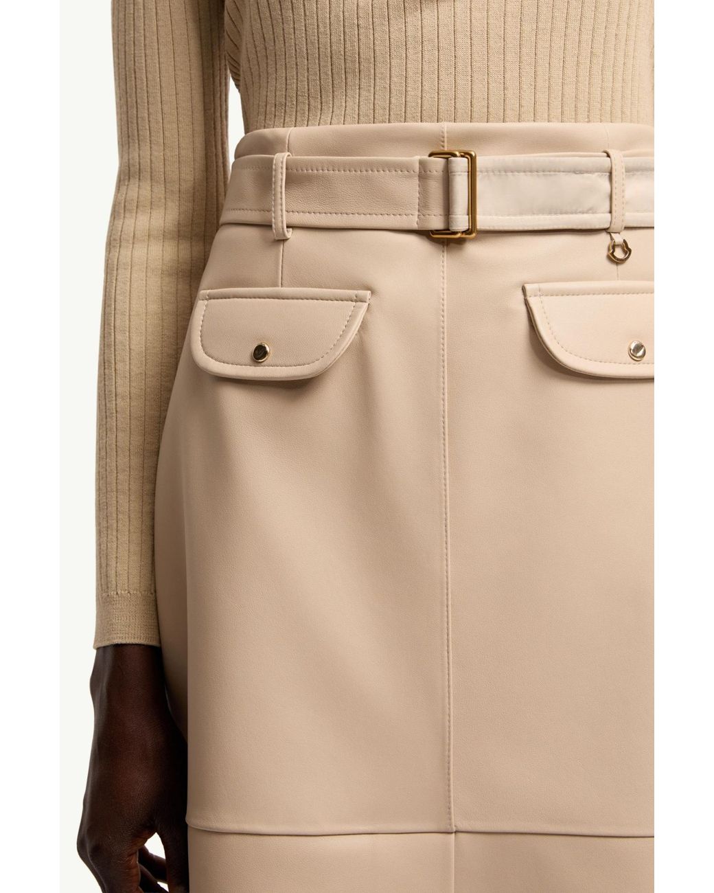 Moncler Natural Knee-Length Leather Skirt
