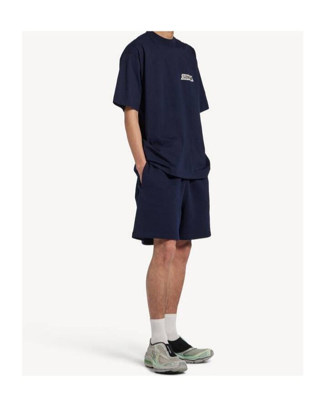 Balenciaga Blue Tape-Logo Medium-Fit T-Shirt for men