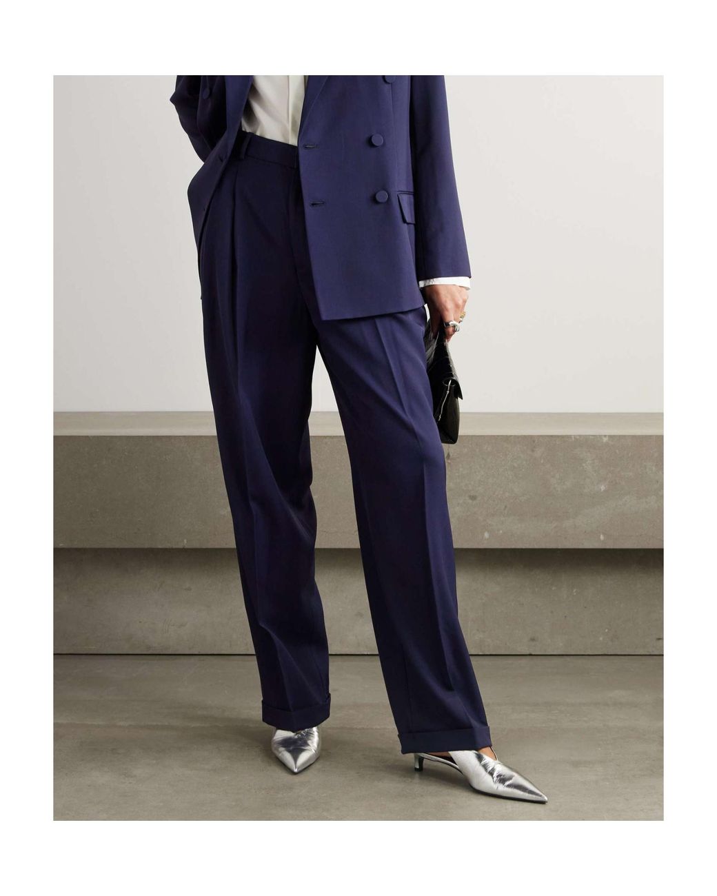Polo Ralph Lauren Blue Wool Wide-Leg Trousers