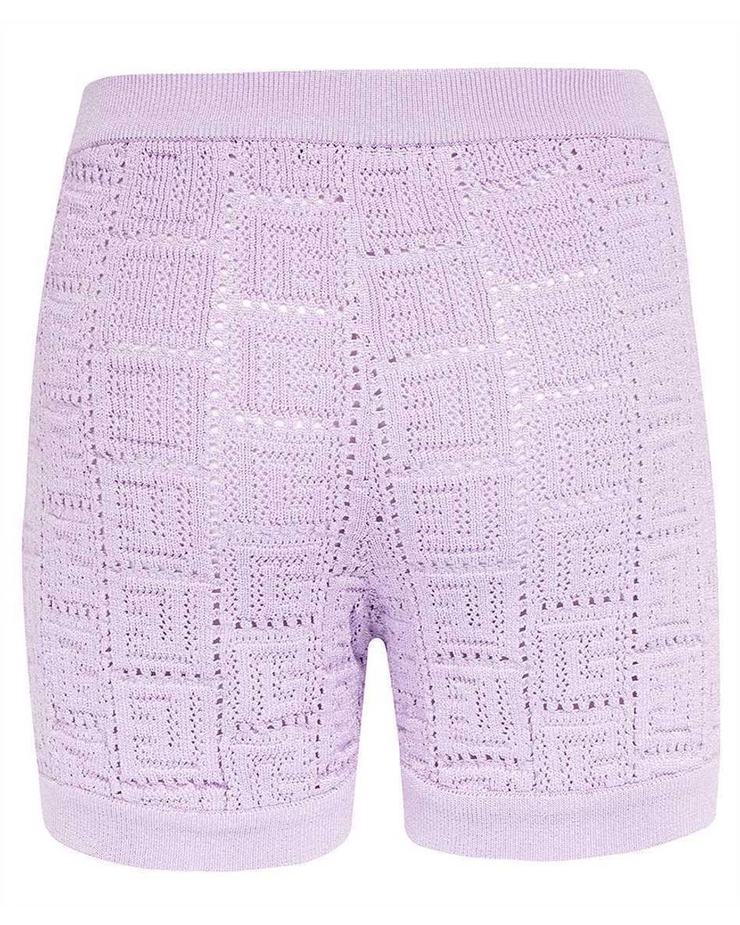 Balmain Purple Monogram Mesh Knitted Shorts