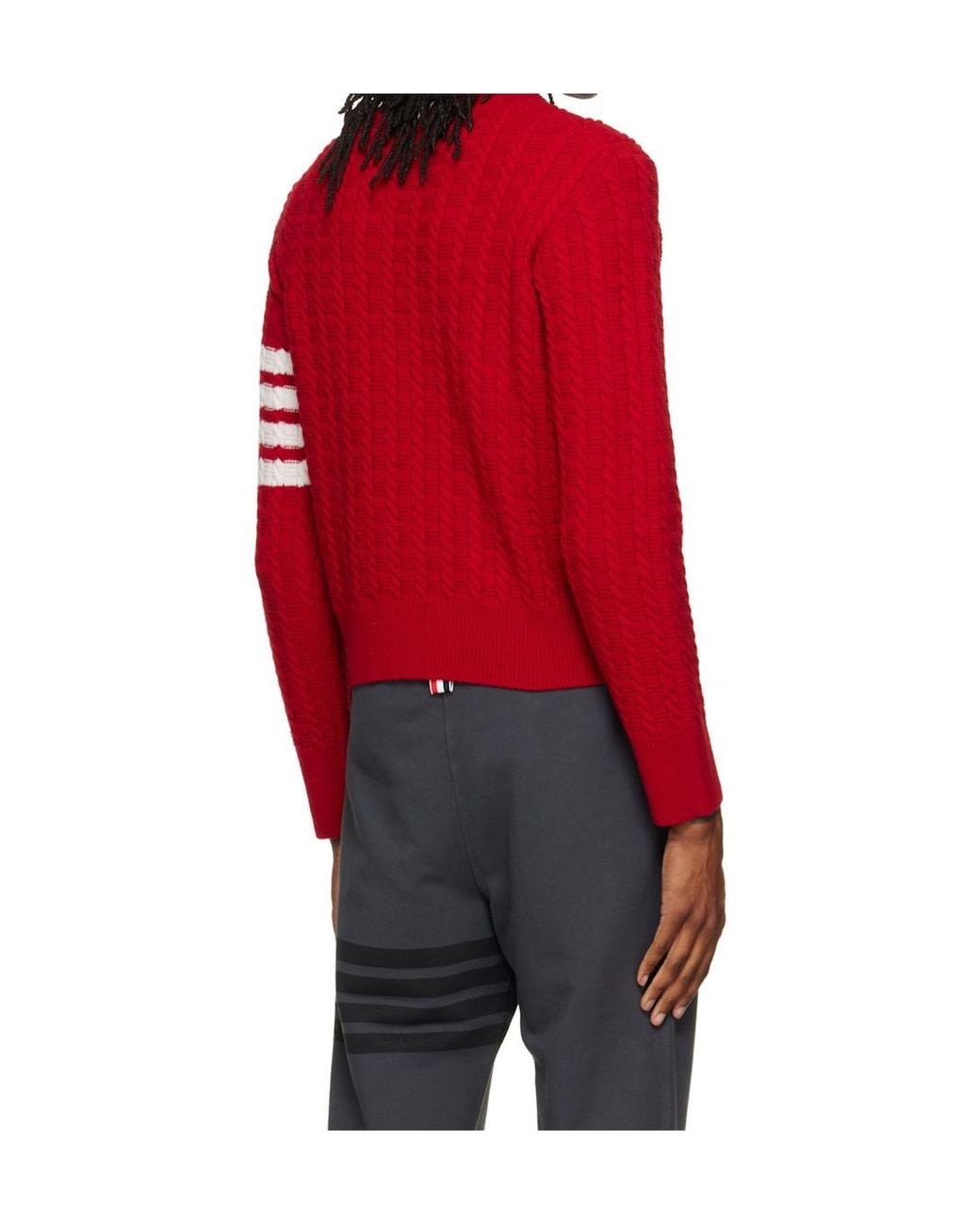 Thom Browne Red Anchor Intarsia Cable-Knit Jumper for men