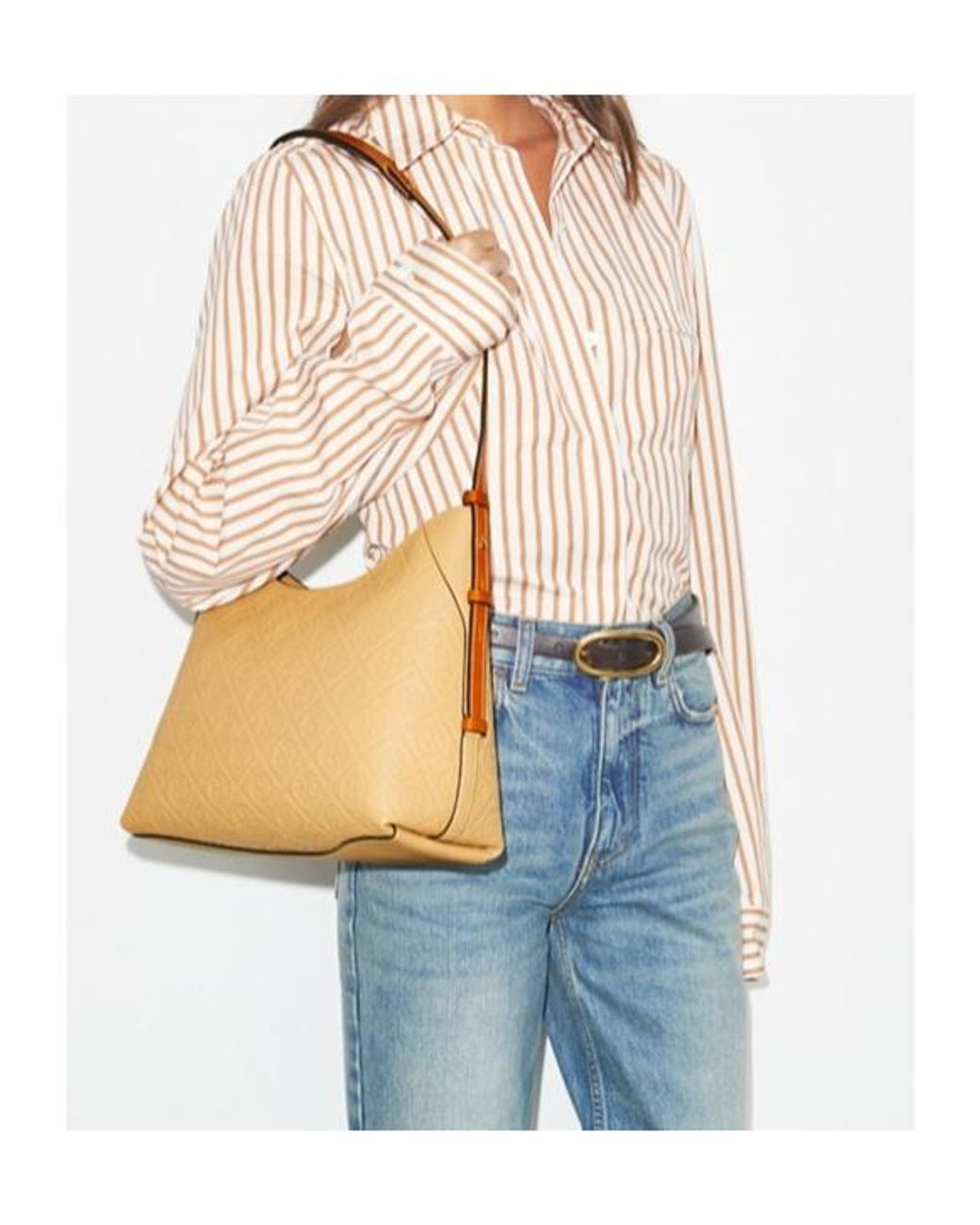 Tory Burch Natural T Monogram Pebble Messenger