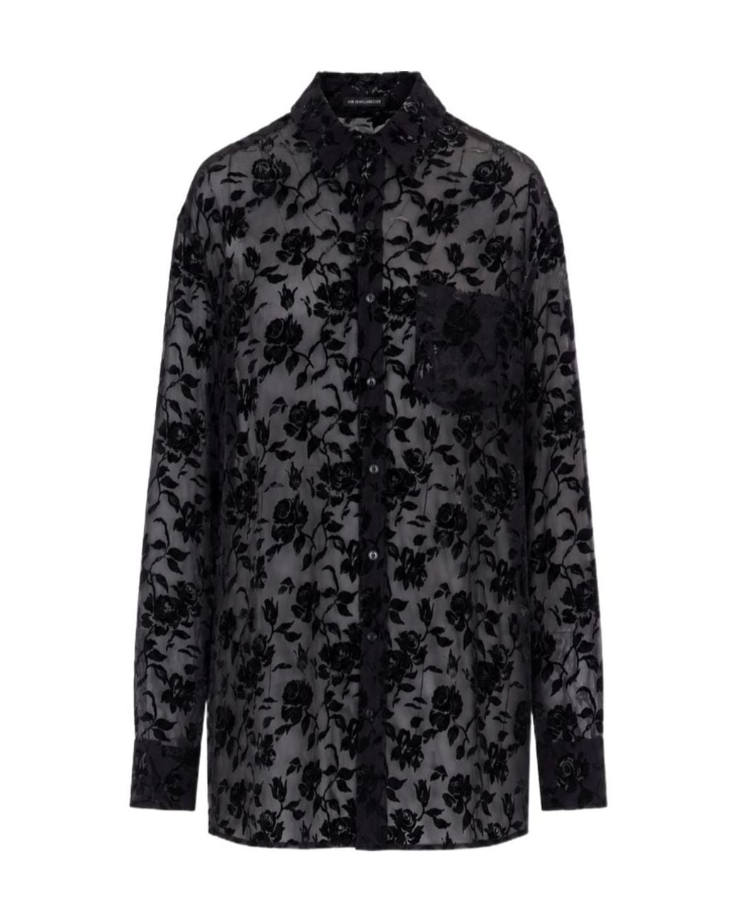 Ann Demeulemeester Black Sheer Floral Jacquard Shirt