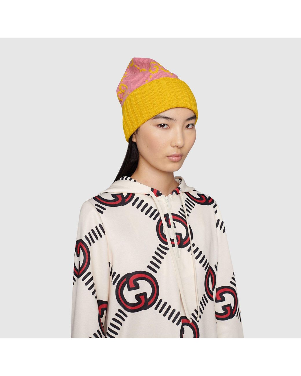 Gucci Pink Gg Logo Intarsia Knit Beanie