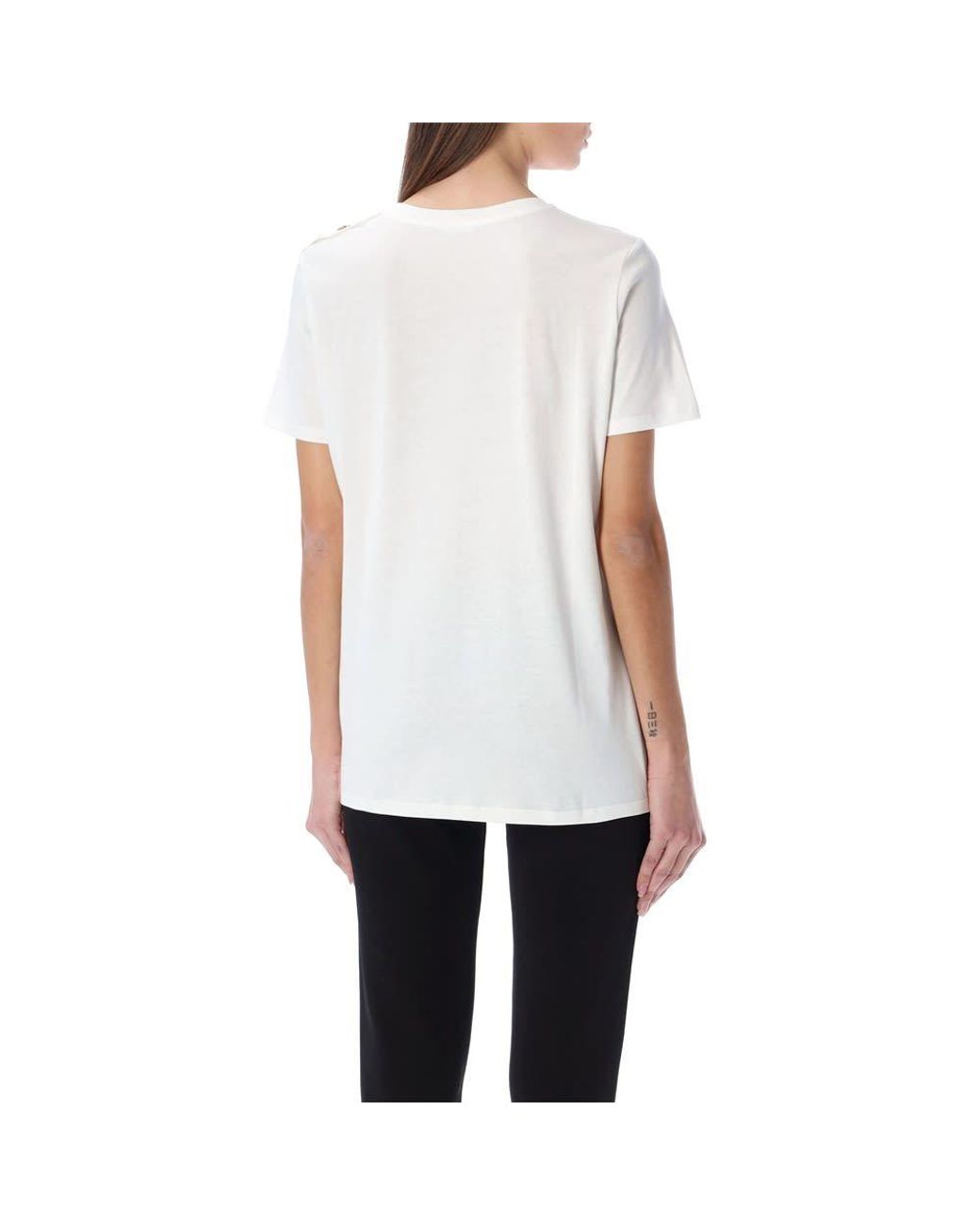 Balmain White Logo Printed Crewneck T-Shirt