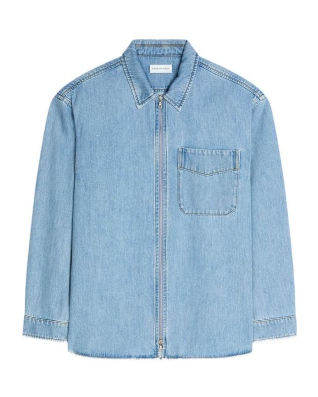 Dries Van Noten Blue Zipped Shirt for men