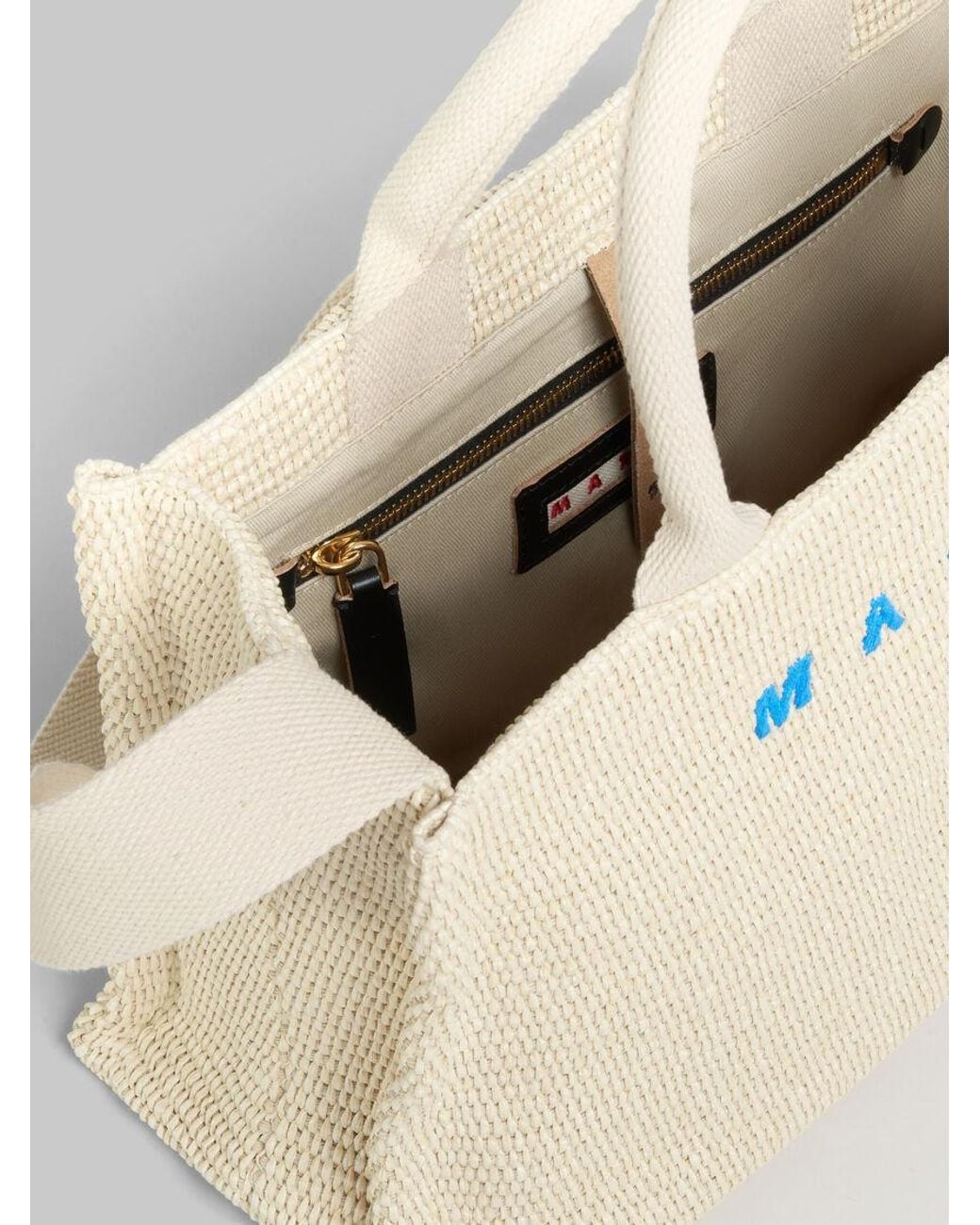 Marni Natural Tropicalia Logo Embroidered Small Tote Bag