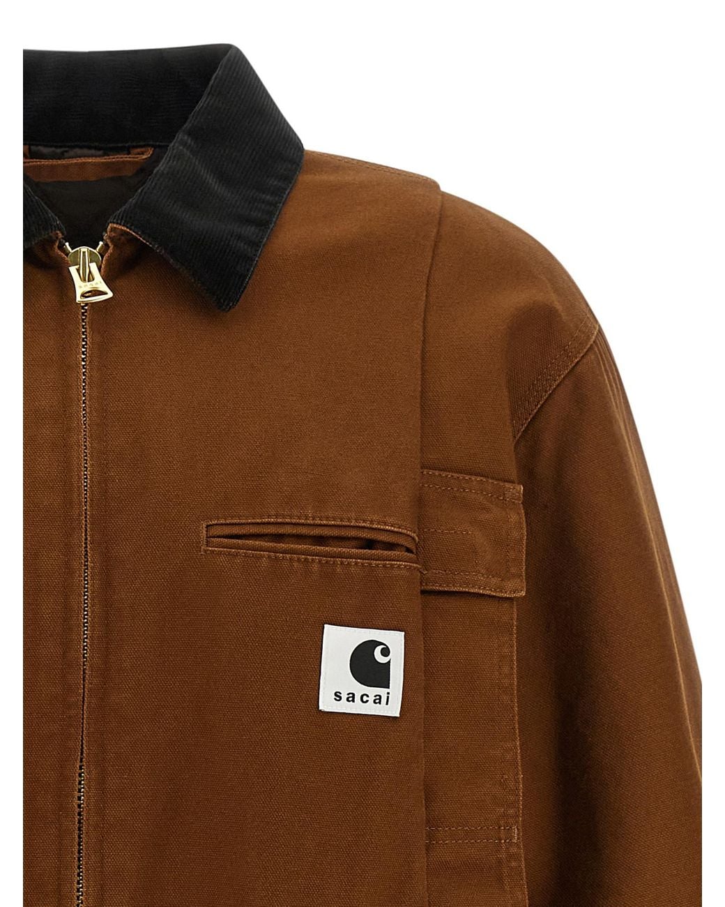 Sacai Brown X Carhartt Logo Patch Zip-Up Jacket for men