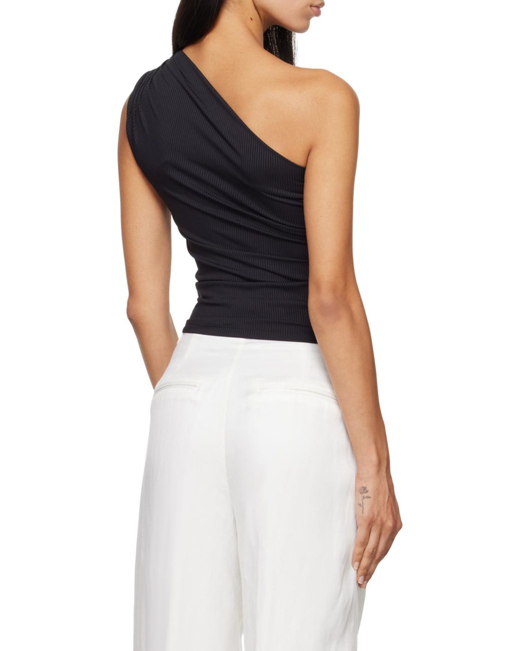 Anine Bing Blue Camila One-Shoulder Ribbed Top
