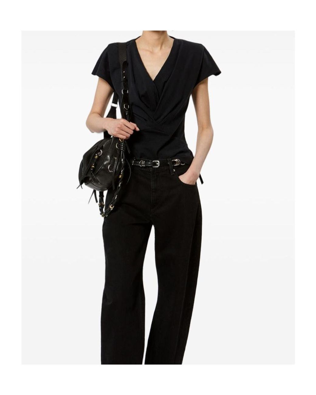 Isabel Marant Black Nadrine Draped V-Neck Top