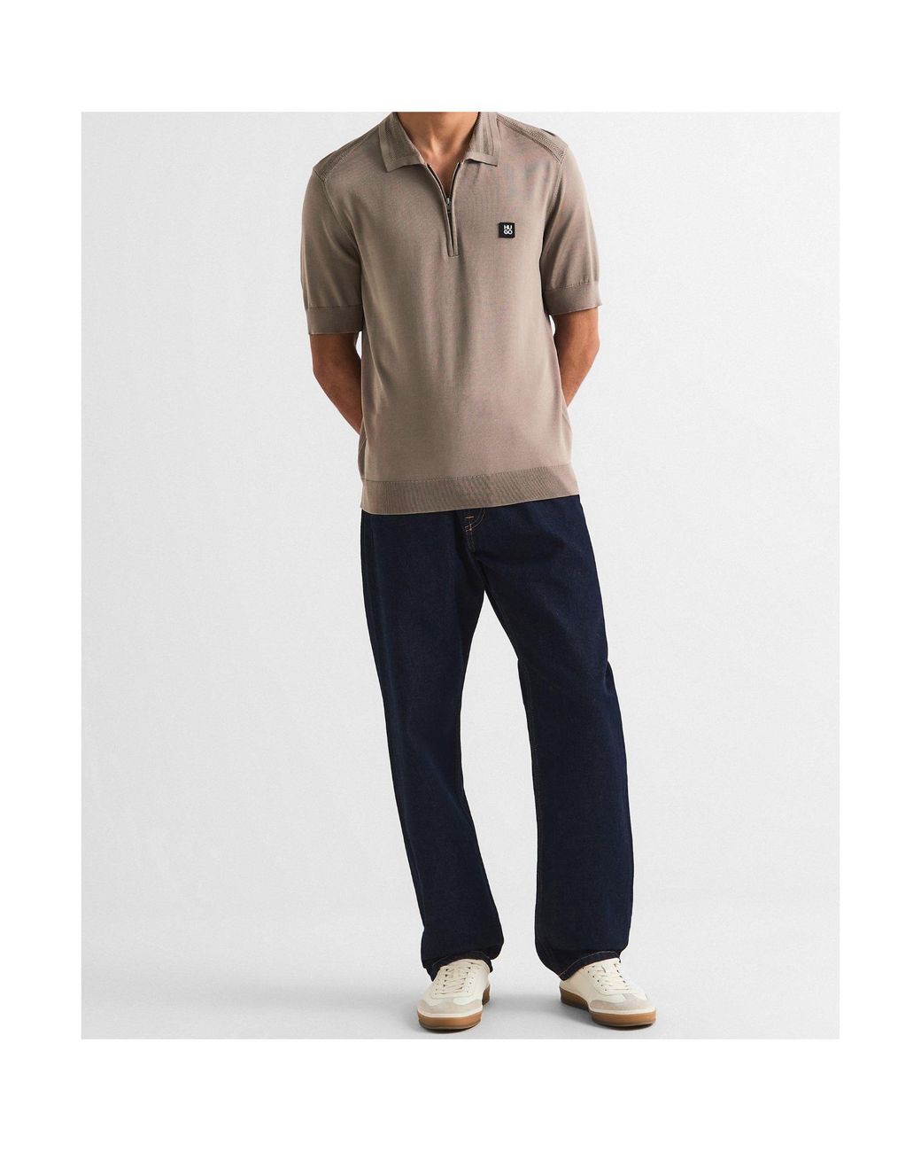Boss Gray Short-Sleeved Zip-Up Polo Shirt for men
